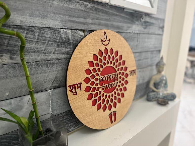 Haoser Diwali Decoration Wreath - Happy Diwali Door Hanger | Dipawali Decoration | Front Door Diwali Sign | Diwali Welcome Sign | Dipawali Decor - Haoser