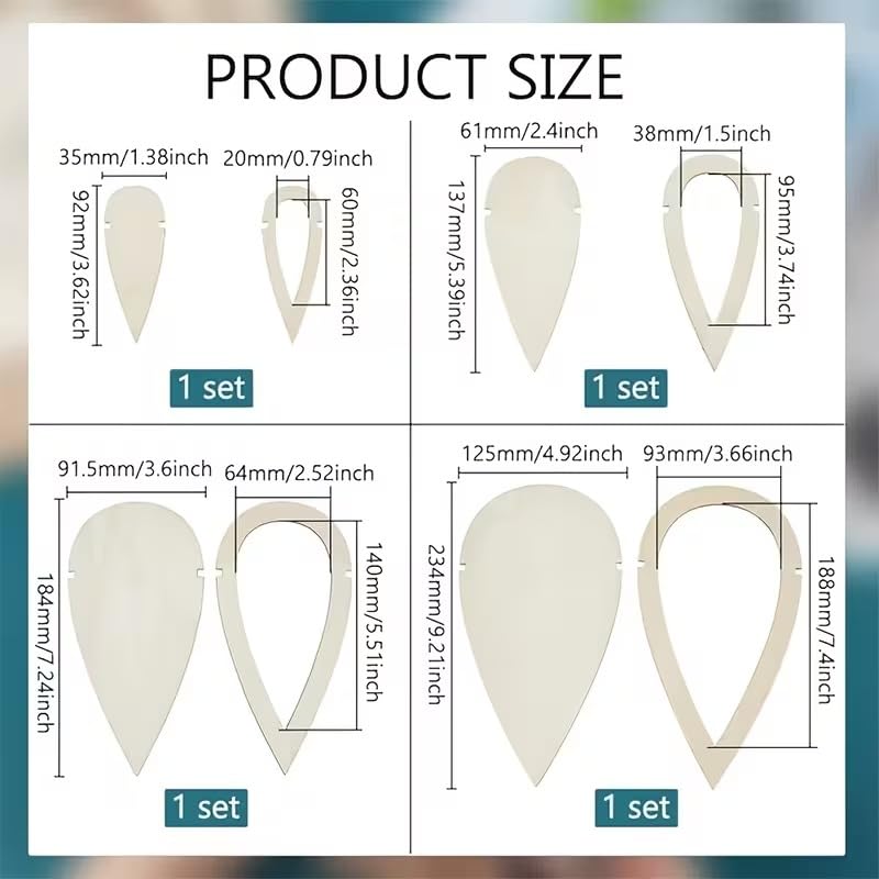 8 Pcs Pine MDF Wooden Tassel Cutting Templates – Teardrop & Feather Shape