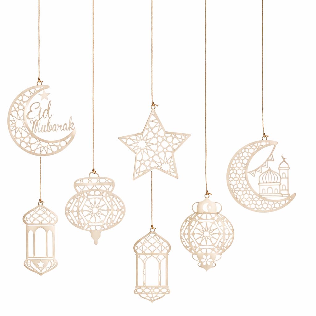 Eid Wooden Pendant Moon & Star Wind Light Decor – Ramadan MDF Hanging Ornaments