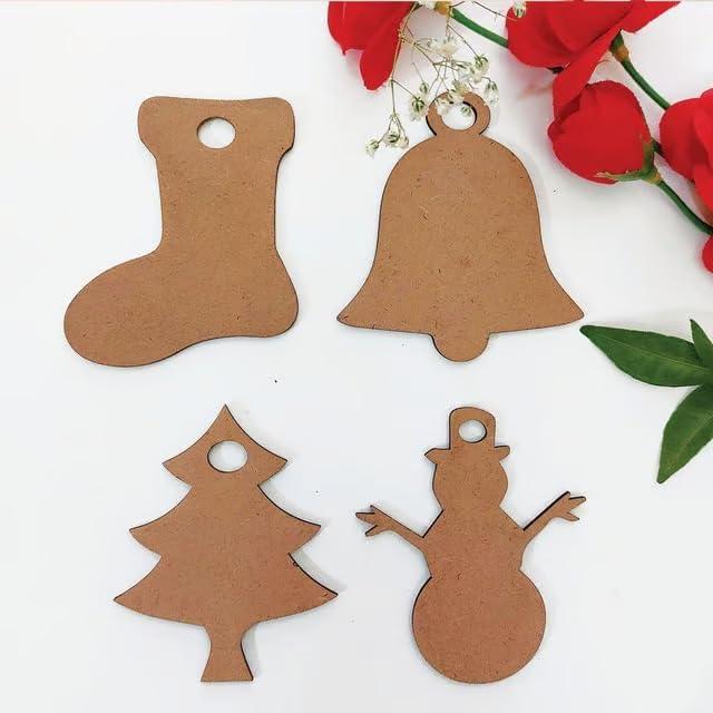 Haoser Christmas DIY MDF Cutouts Decorations/Tree Ornaments/Snowman/Bells/Socks for Christmas - Plain MDF Blanks Cutouts for Painting Wooden Sheet Craft, Decoration - Set of 16 (2 inch) - Haoser
