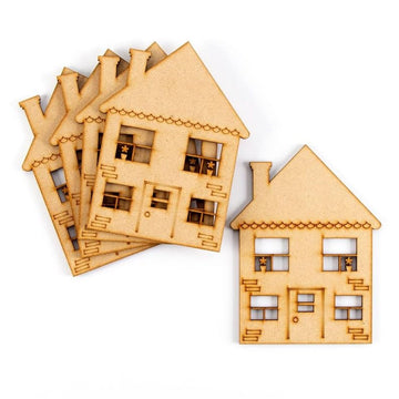 Pack of 10 Wooden House MDF Craft Shape | Pine MDF DIY House Cutouts for Art & Craft, Kids School Projects, Home Decoration, Unfinished Ornaments for Craft - 4 Inch