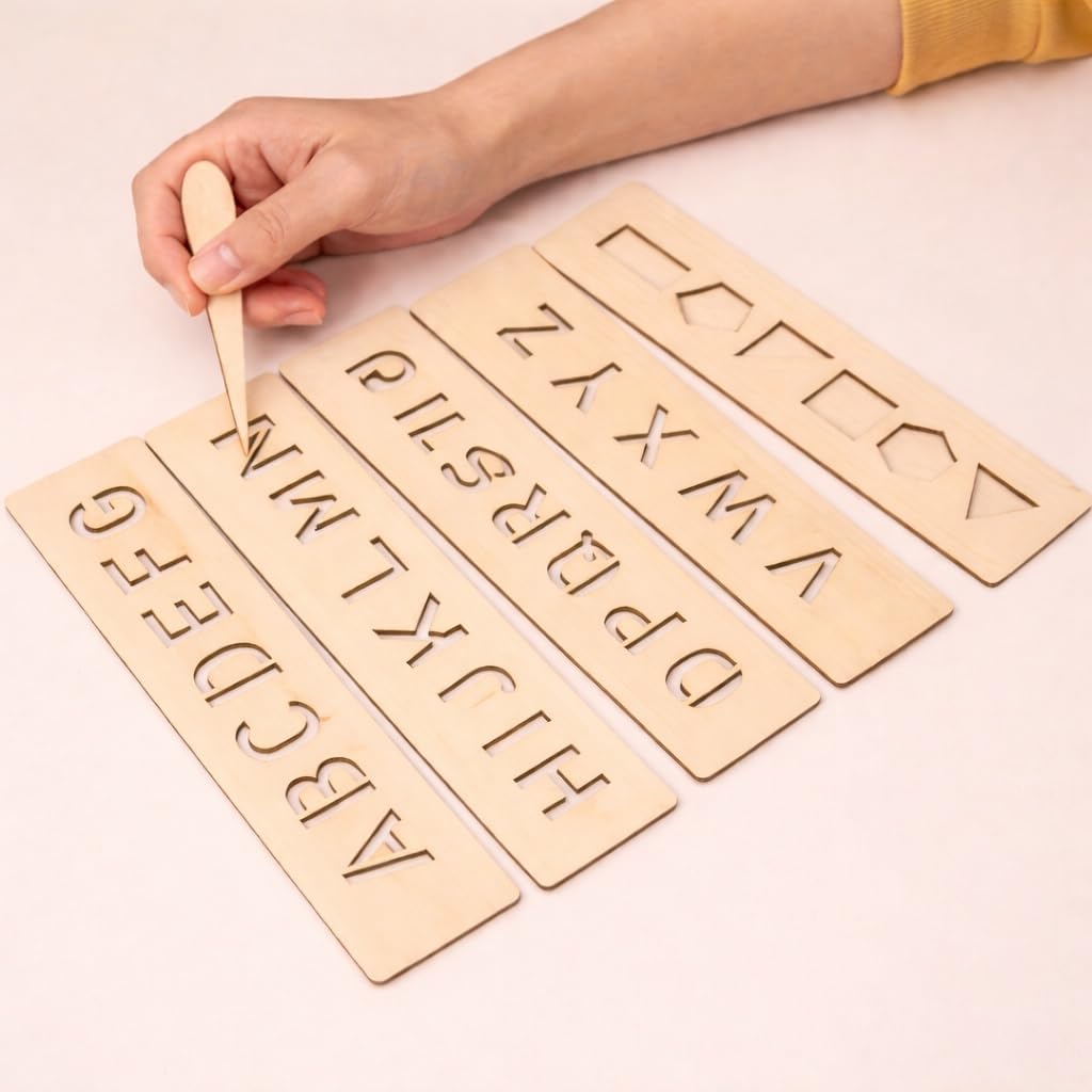 16 Pcs Wooden Tracing Board Set - Alphabet & Numbers Learning with Grooved Surface