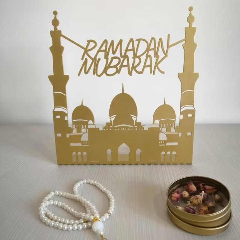 Ramadan Mubarak Metal Islamic Tabletop Decor | Ramadan Kareem Table Sign | Elegant Islamic Art for Home Decor