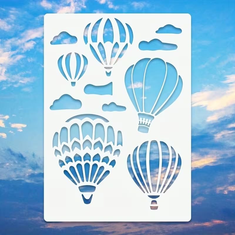 Hot Air Balloon Painting Stencil 8.27 x 11.69 Inch | Reusable Craft Stencil | Balloon Template for Wall Painting