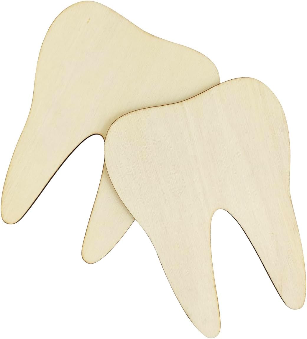 12 Pcs Wooden Tooth Shape Cutouts for DIY Craft | Unfinished Tooth Wooden Shapes