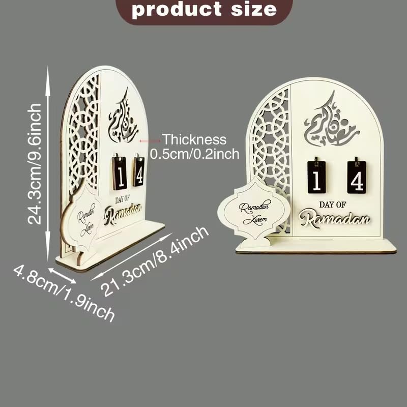 Wooden Ramadan Countdown Calendar Set | Ramadan Kareem Flip Numbers Tabletop Decor