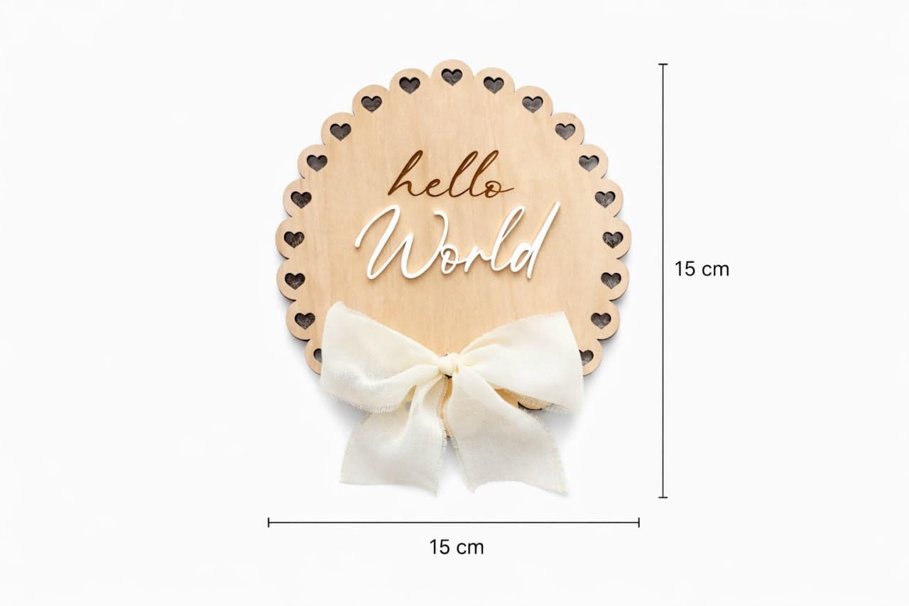Wooden Hello World Baby Announcement Plaque 6 Inch | Nursery Photo Prop