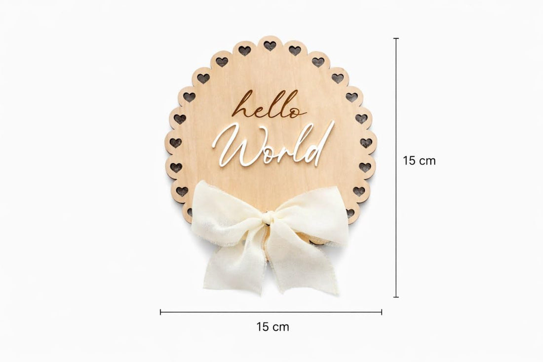 Wooden Hello World Baby Announcement Plaque 6 Inch | Nursery Photo Prop