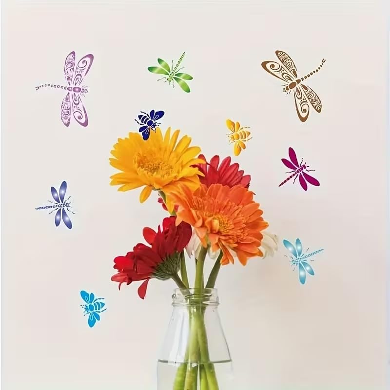 Dragonfly Butterfly Bee Painting Stencil 11.8 Inch | Reusable Craft Stencil