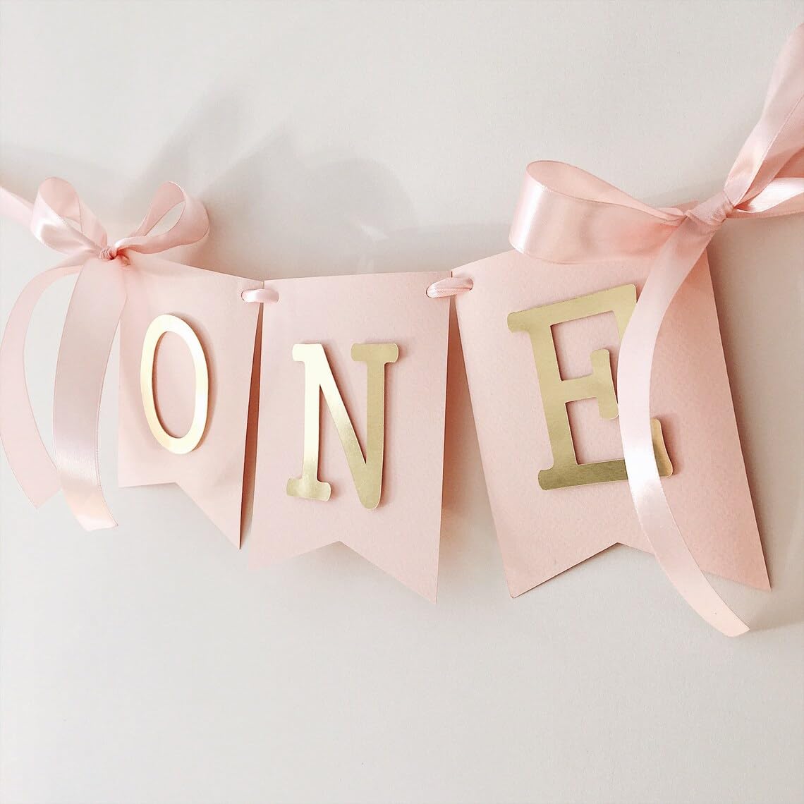 Chair Banner for Girl 1st Birthday – Blush Pink & Gold "ONE" Banner for Baby Girl First Birthday Decorations