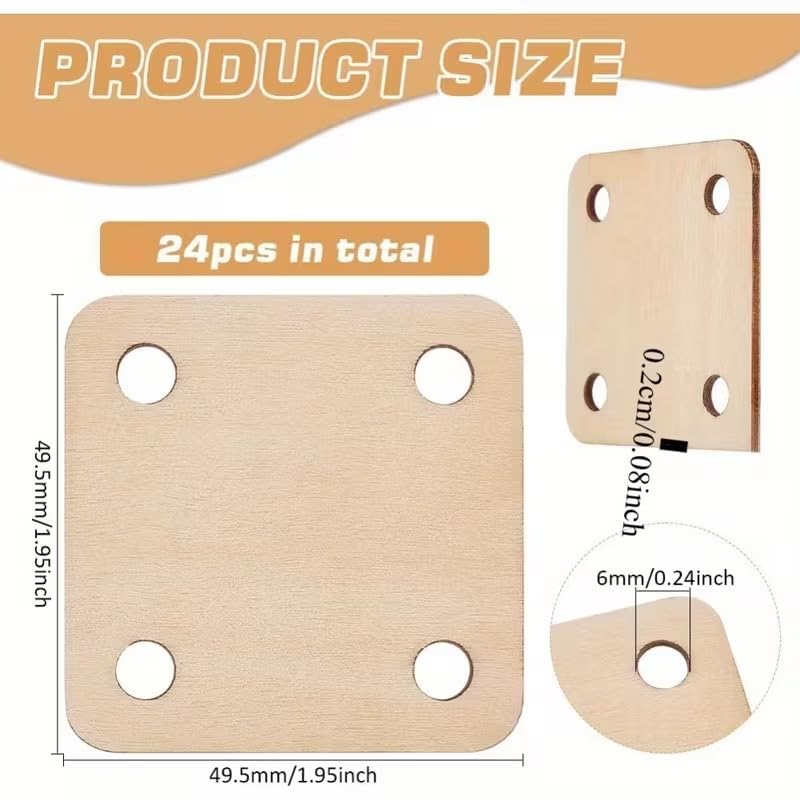 Square Weaving Cards for Tablet Weaving, Pine MDF, 24 Pcs, 1.95 x 1.95 Inch, DIY Loom Craft Supplies