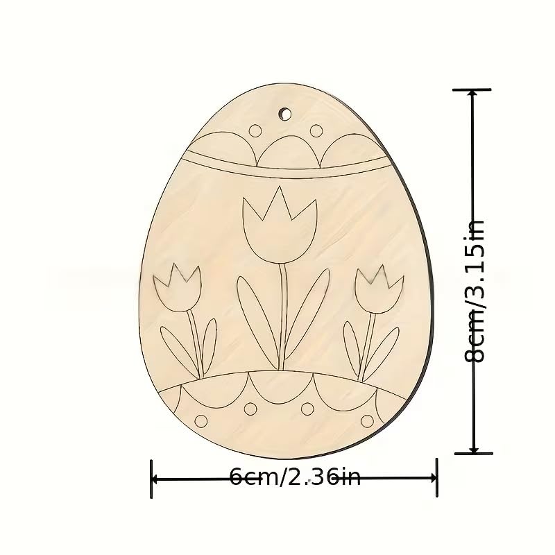10 Pcs Easter Wooden Egg Ornaments Set | Blank Egg Shaped Wooden Cutouts with Rope for DIY Painting