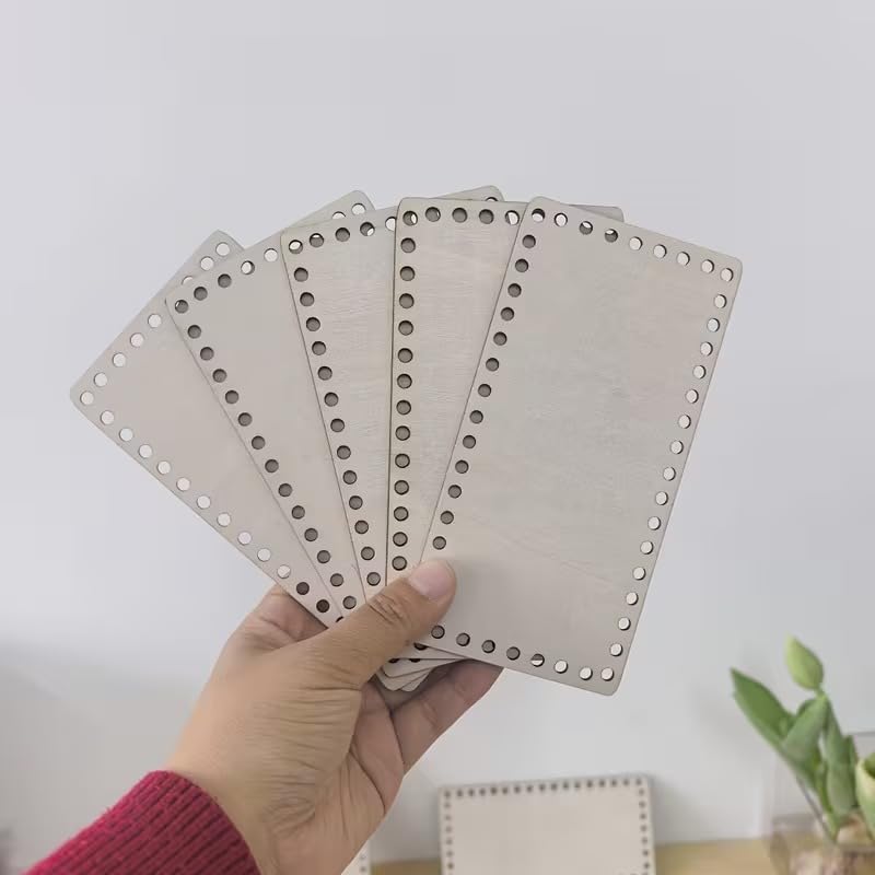 10 Pcs Rectangular Crochet MDF Wooden Base Set for DIY Basket Making | Wooden Craft Base for Crochet