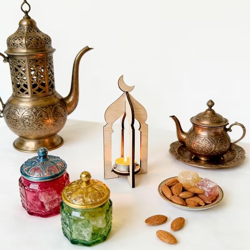 Wooden Ramadan Candle Holder Lantern for Home Decor | Unfinished Decorative Tabletop