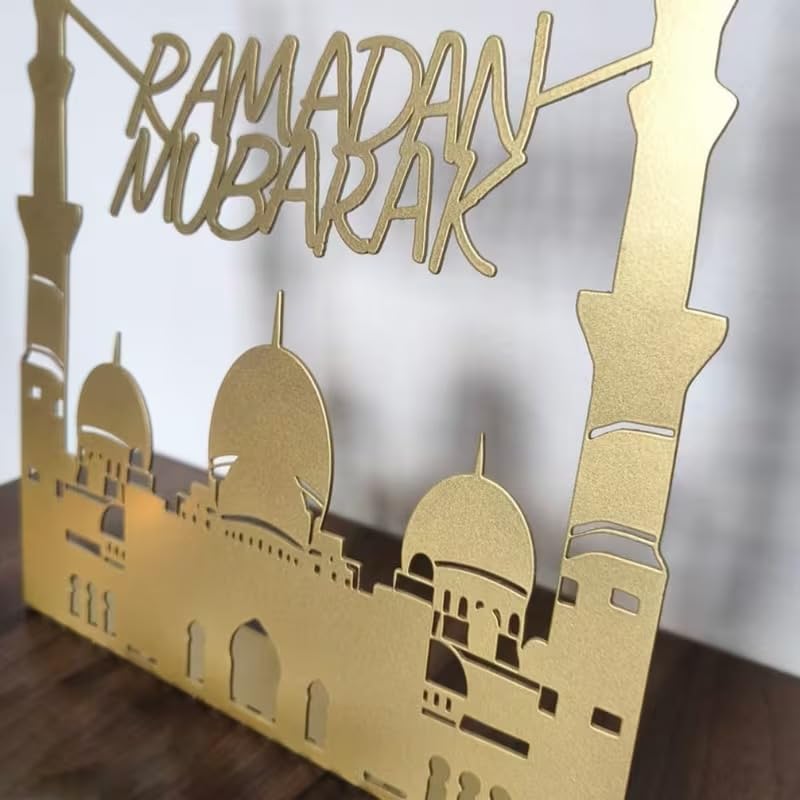 Ramadan Mubarak Metal Islamic Tabletop Decor | Ramadan Kareem Table Sign | Elegant Islamic Art for Home Decor