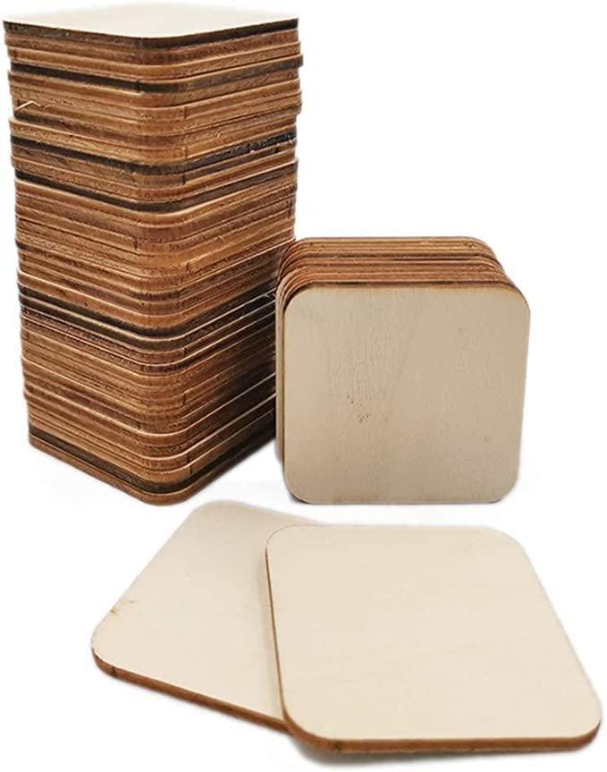 Haoser 50 Pieces 4Inches Unfinished MDF Pieces Square Blank Round Corners Pine MDF Sheets for DIY Arts Craft Project, Wooden Square Cutouts . - Haoser