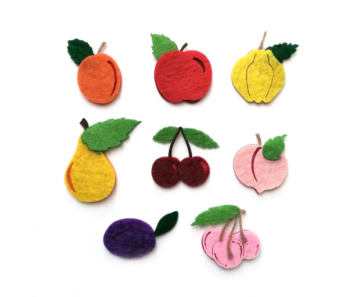 Pack of 8 Felt Fruits and Vegetables Cutouts – Apple, Pear, Plum,
