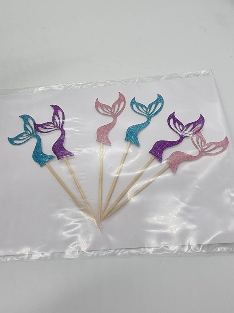 Mermaid Tail Cupcake Toppers for Girls Birthday | Mermaid Theme Cake Topper Decorations