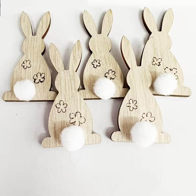 10 Pcs Wooden Rabbit Decorations for Easter | Unfinished Bunny Wood Cutouts for DIY Painting
