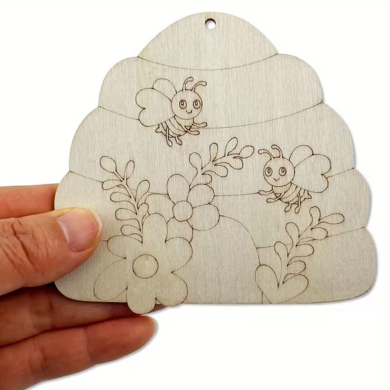 20 Pcs Beehive Wooden Cutouts – Natural Bee & Honeycomb Shapes for DIY Crafts