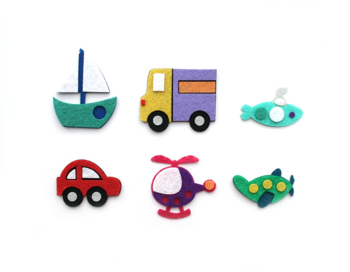 Pack of 6 Felt Transport Shapes – Vehicles for Quiet Book, DIY Craft