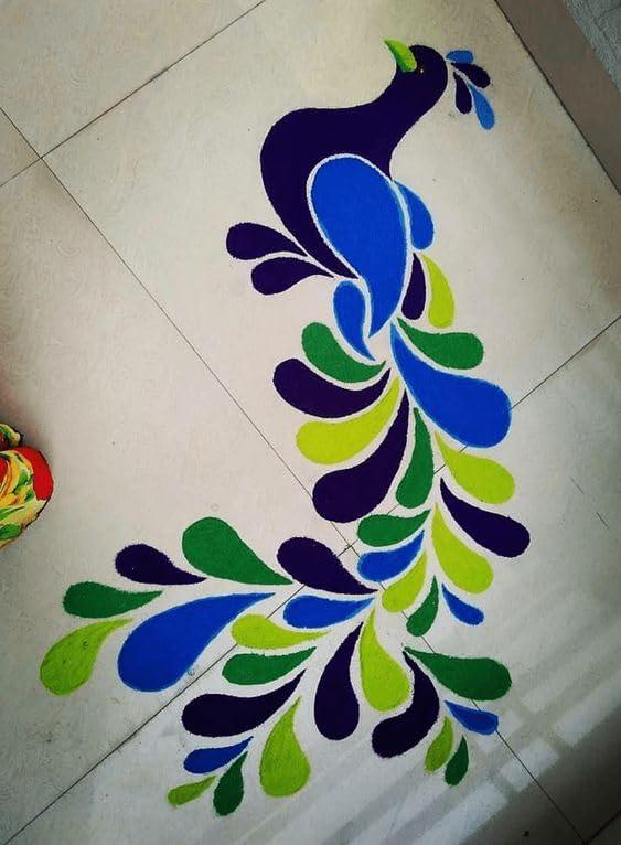 Haoser Peacock Rangoli Stencil for Diwali, 3mm MDF Big Rangoli Stencil for Diwali or Many Other Festivals DIY-12 in (1 pc) Rangoli MDF Stencils for Floor Decoration - Haoser