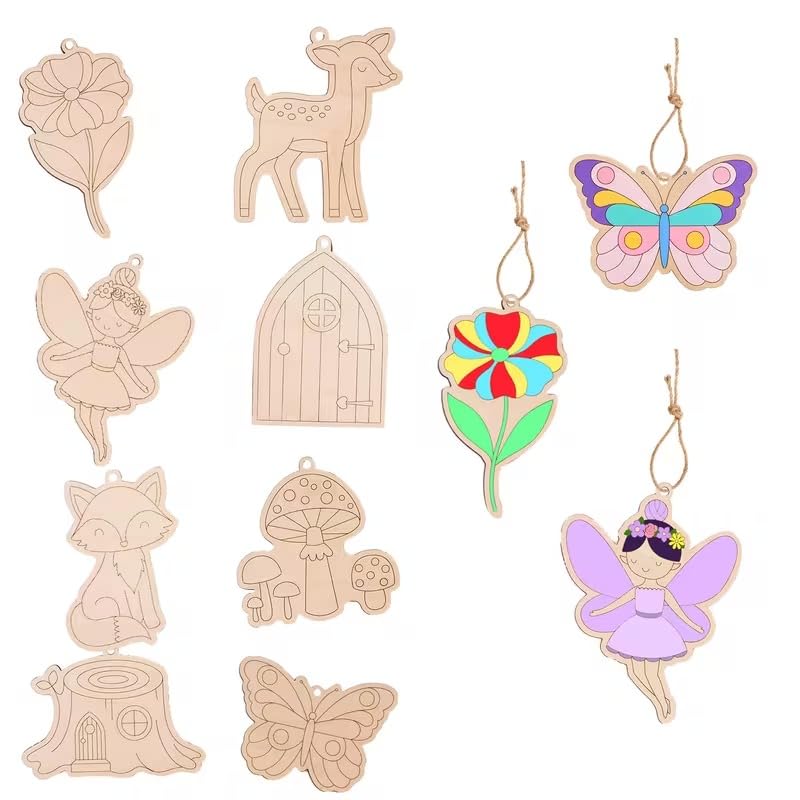 16 Pcs Wooden Fairy Ornaments for Crafts – Cartoon Fairy, Flower & Butterfly Cutouts