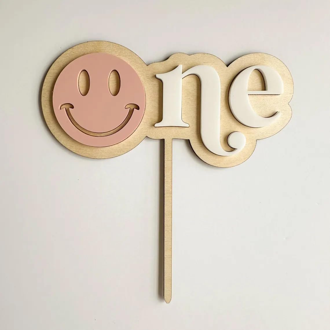 Smiley One Cake Topper for First Birthday | 6 Inch Pine MDF Cake Decoration | One Happy Dude Theme | Wooden Smiley Face Cake Topper | Baby Birthday Party Prop