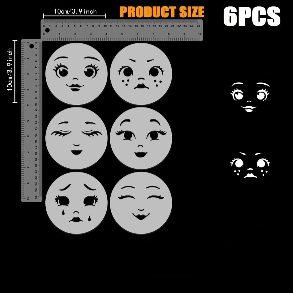 Set of 6 Facial Expression Reusable Stencil Template | PET Board 3.9x3.9 Inch