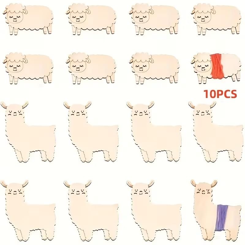10 Pcs Wooden Sheep & Alpaca Thread Spools – Animal-Shaped Embroidery Floss Bobbins for Cross Stitch