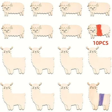 10 Pcs Wooden Sheep & Alpaca Thread Spools – Animal-Shaped Embroidery Floss Bobbins for Cross Stitch