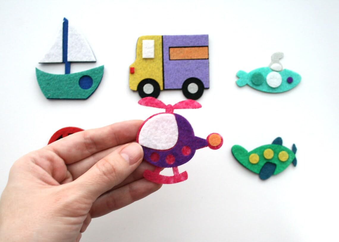 Pack of 6 Felt Transport Shapes – Vehicles for Quiet Book, DIY Craft