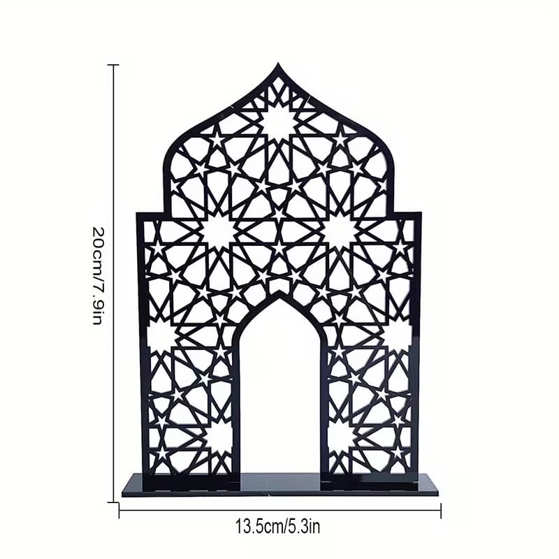 Wooden Islamic Tabletop Decor | Black & White Eid Mubarak Ornament | Ramadan Muharram Islamic Desktop Decoration