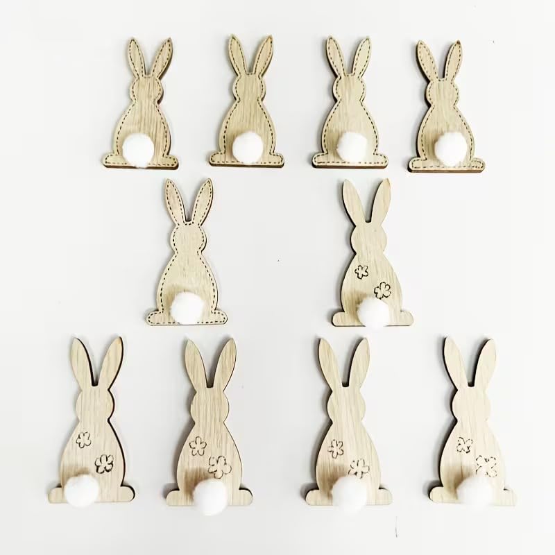 10 Pcs Wooden Rabbit Decorations for Easter | Unfinished Bunny Wood Cutouts for DIY Painting