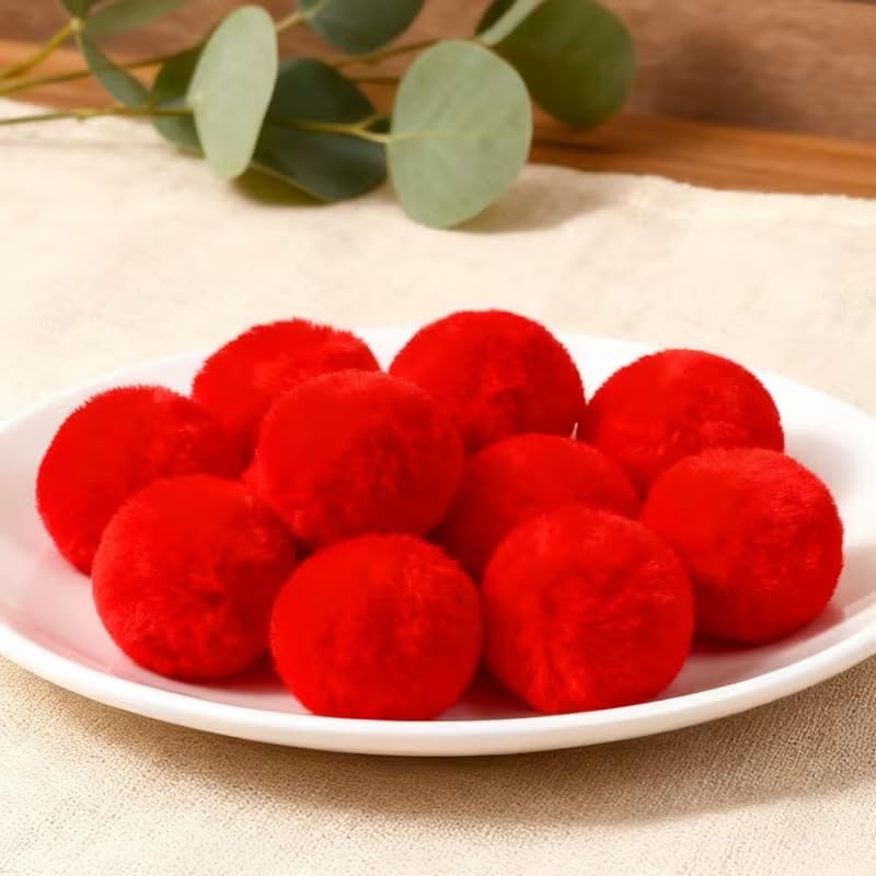 15 Pcs Red Pom Pom Balls (1.97 Inch) – Soft Plush Fabric Balls for Christmas Crafts