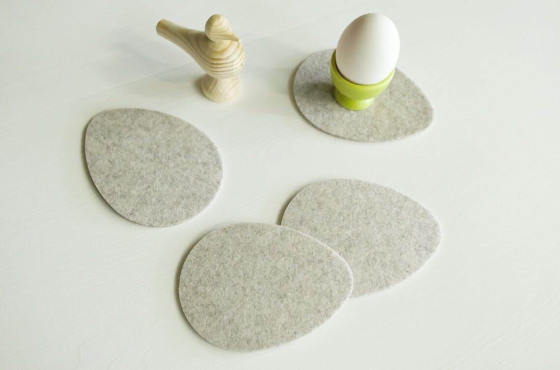 Set of 6 Oval Felt Coasters – Egg Shape Oatmeal Coasters | 3.5 x 5.5 Inch, Drink Coasters for Table, Coffee Mugs, Cups & Furniture Surface Protection