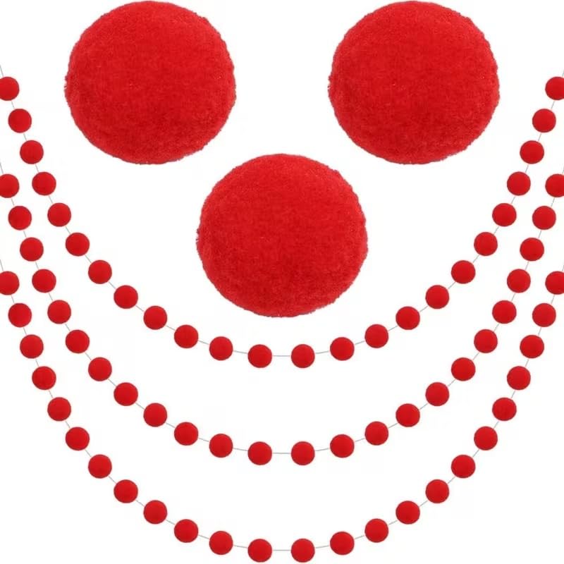 Felt Red & White Classic Ball String Garland – 6.56 Ft (2m) Durable