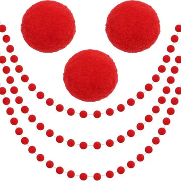 Felt Red & White Classic Ball String Garland – 6.56 Ft (2m) Durable