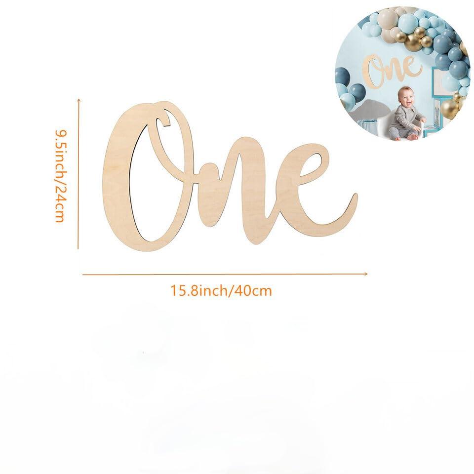 Haoser One Wooden Sign Cutout Letter for 1st Birthday Party Decorations, Baby Shower Banner Backdrop, Wall Decor Table Display Baby Chair Photo Booth Props | First Birthday Props - Haoser