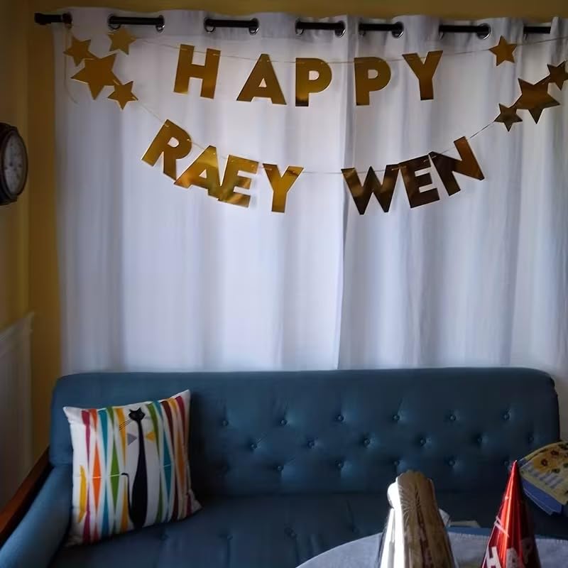 Golden Happy New Year Banner – Paper Party Decoration, 6 Ft Festive Hanging with Golden Stars & Happy New Year Letters, Easy Adhesive Hanging Strips, Durable Indoor Outdoor Celebration Décor