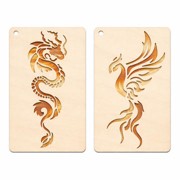 Set of 2 Dragon & Phoenix Painting Stencil | Reusable Craft Stencils | Chinese Dragon Phoenix Template for Wall Art
