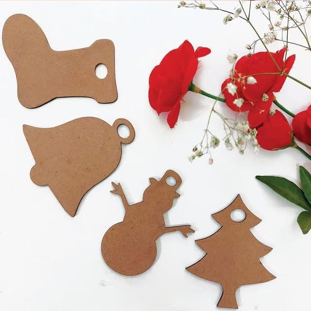 Haoser Christmas DIY MDF Cutouts Decorations/Tree Ornaments/Snowman/Bells/Socks for Christmas - Plain MDF Blanks Cutouts for Painting Wooden Sheet Craft, Decoration - Set of 16 (2 inch) - Haoser