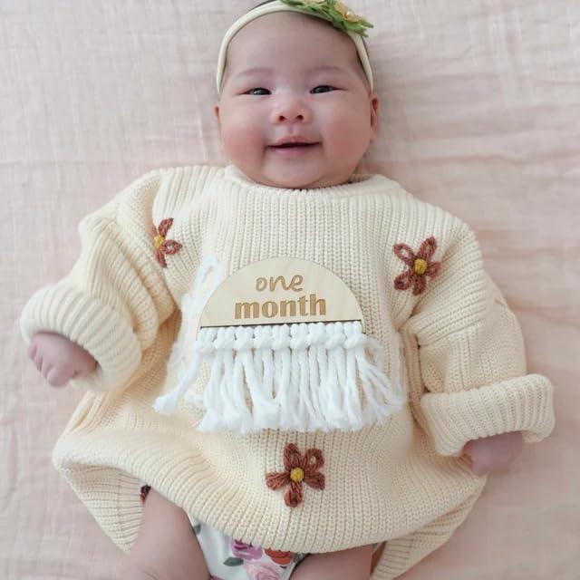 Haoser Macrame Monthly Baby Milestone Discs, Baby Photo Props Boho