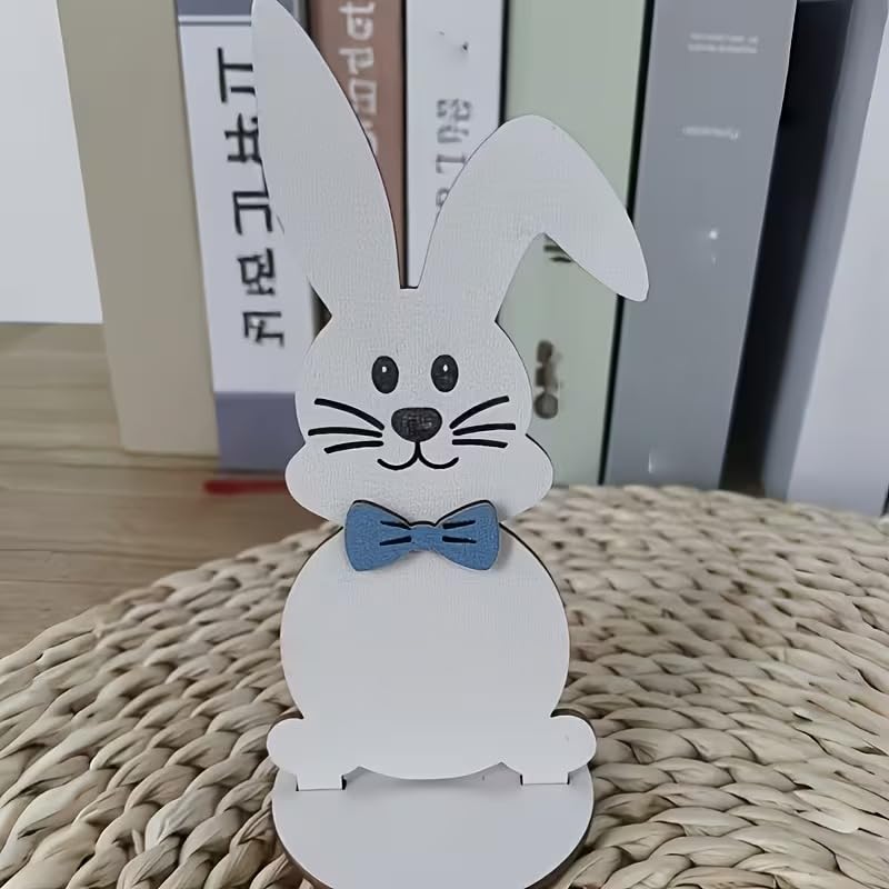 2 Pcs Wood Rabbit Plaque with Belly Writing - Vintage Wood Tabletop