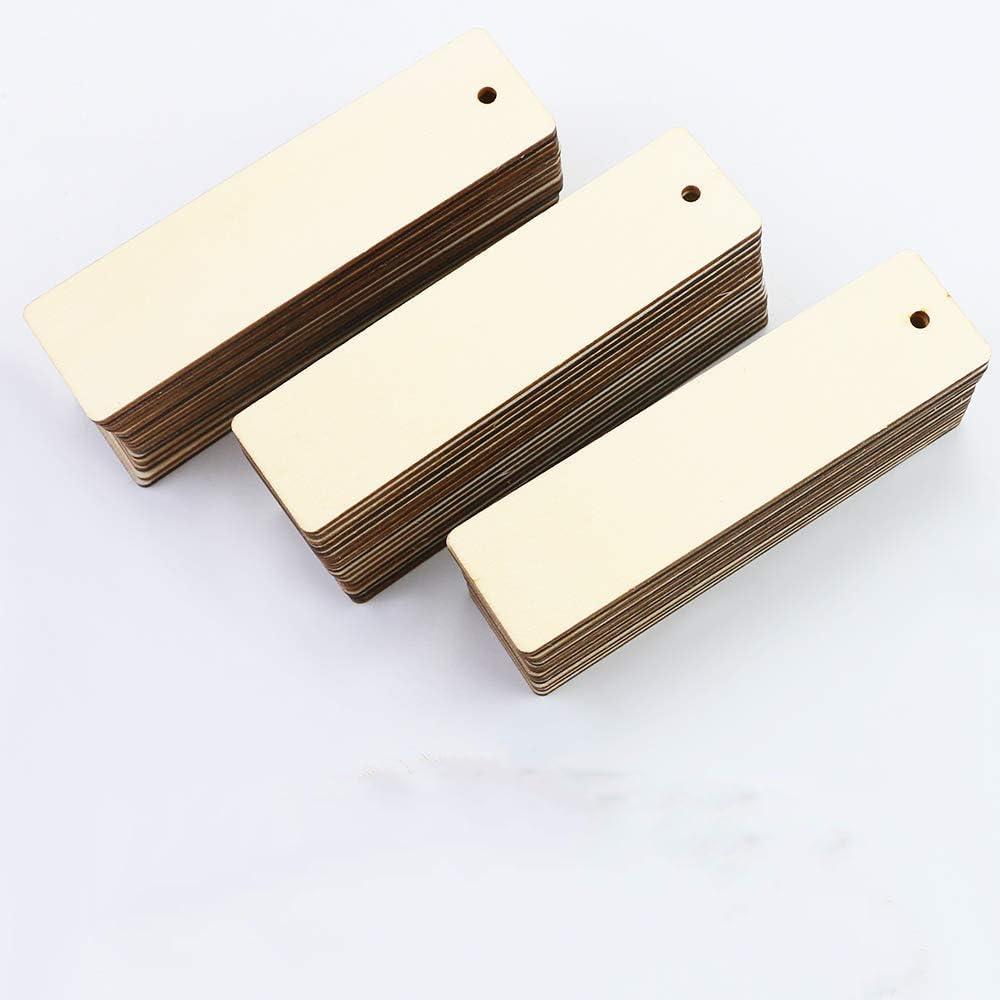 Haoser 50 Pcs Blank Wooden Gift Tags Labels, Rectangle Wood Crafts DIY Blank Hanging Gift Tags Ornaments with Hole, Blank Wood Bookmarks, 4.7x1.3 Inch. - Haoser