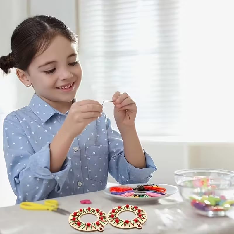 10 Pcs Christmas Wooden Wreath Ornaments Craft Kit – 4 Inch Pine MDF Cutouts for Kids DIY Sewing Crafts