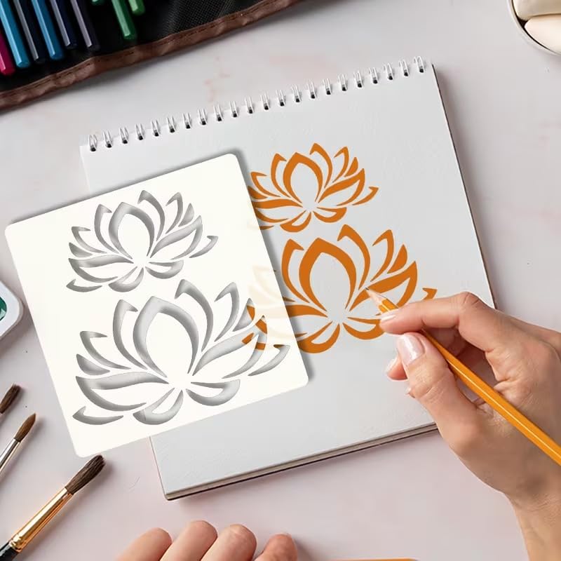 Lotus Stencil Template 6x6 Inch | Oriental Floral Lotus Design | DIY Craft Hollow Board for Painting