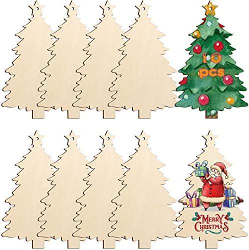 Curious Button 5 Pieces Unfinished Wooden Christmas Tree Style Hanging Ornament for DIY Home Decoration, MDF Cutouts, Perfect Wooden Cutouts for Home Decor, Charming Wooden Hanging Ornaments (7x4.3IN) - Haoser