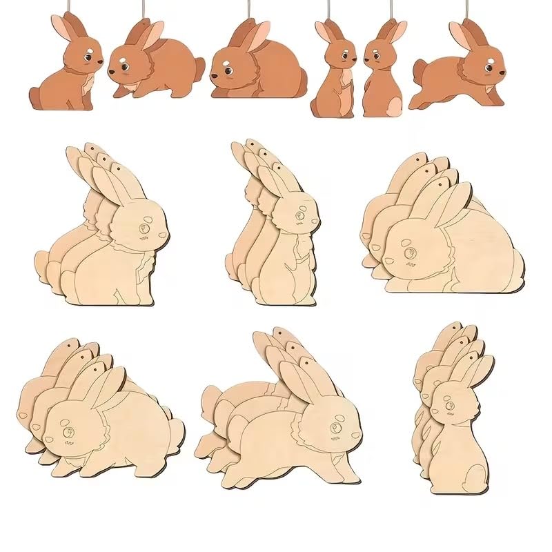 10 Pcs Wooden Easter Bunny Cutouts – 3.94 x 3.2 Inch Unfinished Wood Craft Shapes for Painting