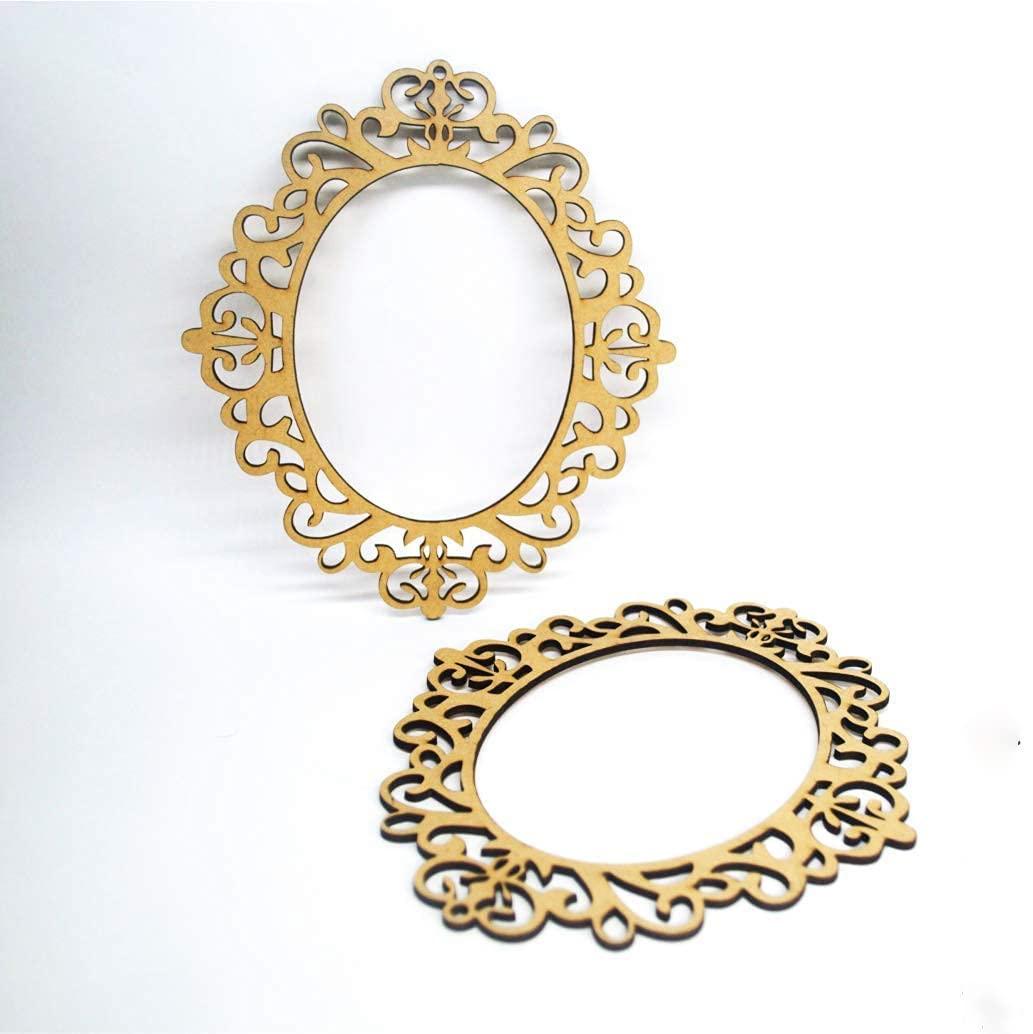 Haoser Pack of 2 Unfinished Wood MDF Oval Mirror Photo Frame Cutout 11.8 x 1.4 INCH Craft DIY Projects, Unfinished Wooden Picture Frames for Crafts and DIY Ornaments for Embellishment, - Haoser